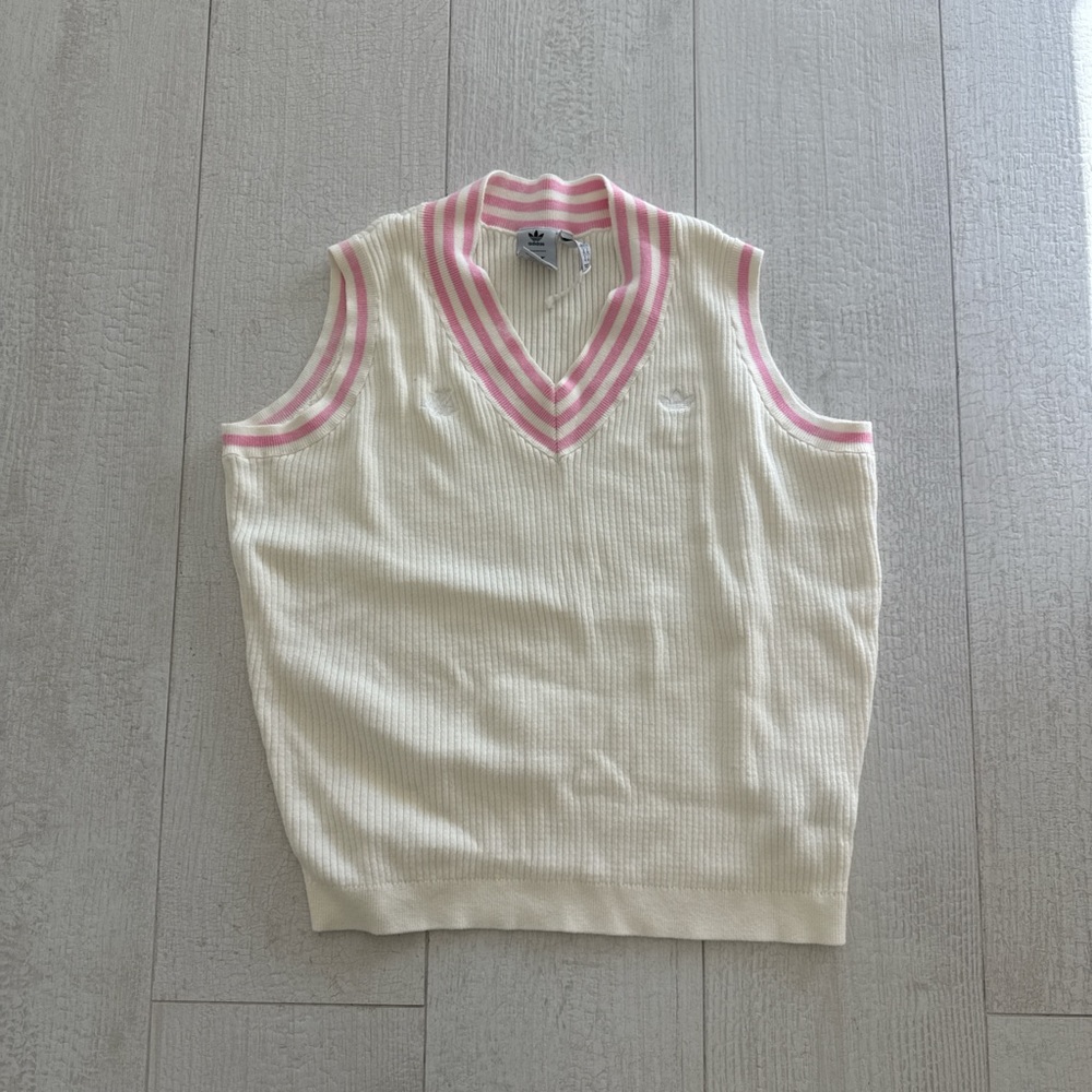 Adidas Cream and Pink Sleeveless Sweater Vest